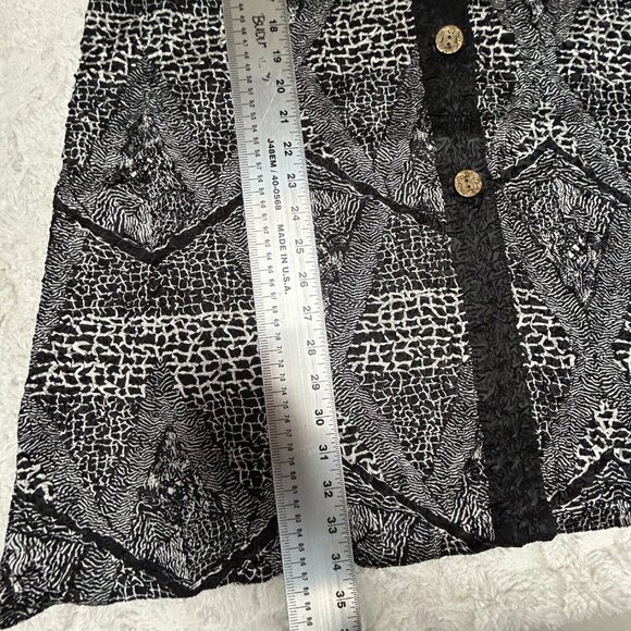 New Rossi Roma Womens Large Black White Crinkle Shirt Dress Jacket Button-Front - Picture 10 of 11